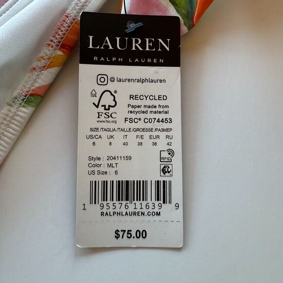 NWT Lauren Ralph Lauren Floral Side Tie Hipster Bikini Bottoms in White & Pink 6 - Picture 11 of 14
